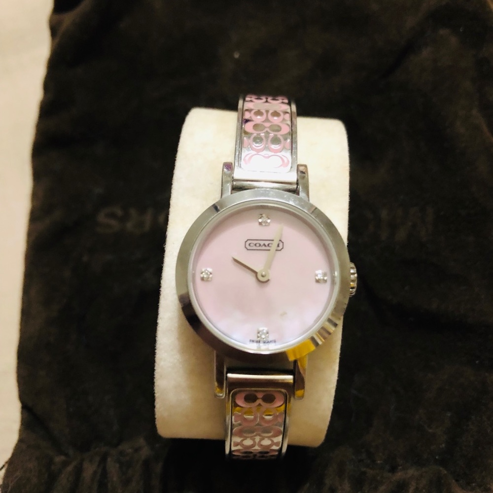 Coach pink silver watch